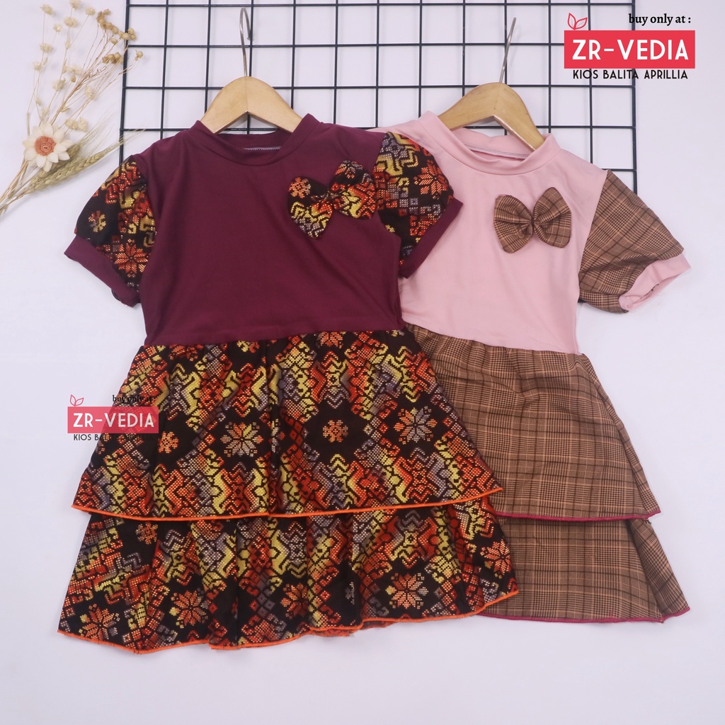 (BATIK) Dress Emma Lengan Size 3-4 Tahun / Dres Anak Perempuan Baju Pesta Lengan Pendek Harian