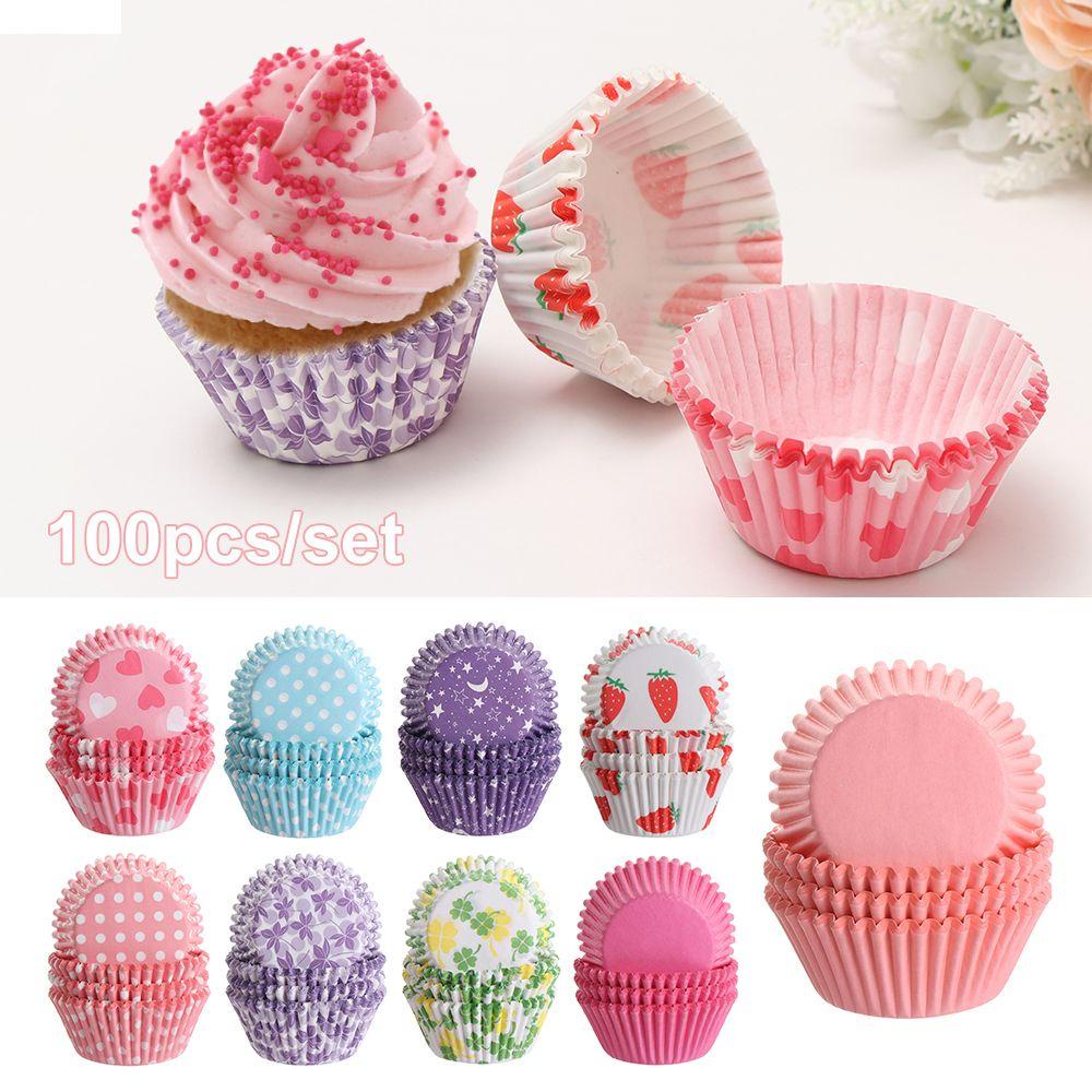 Solighter 100PCS / Set Cup Kertas Cupcake / Muffin Untuk Dekorasi Kue / Dapur