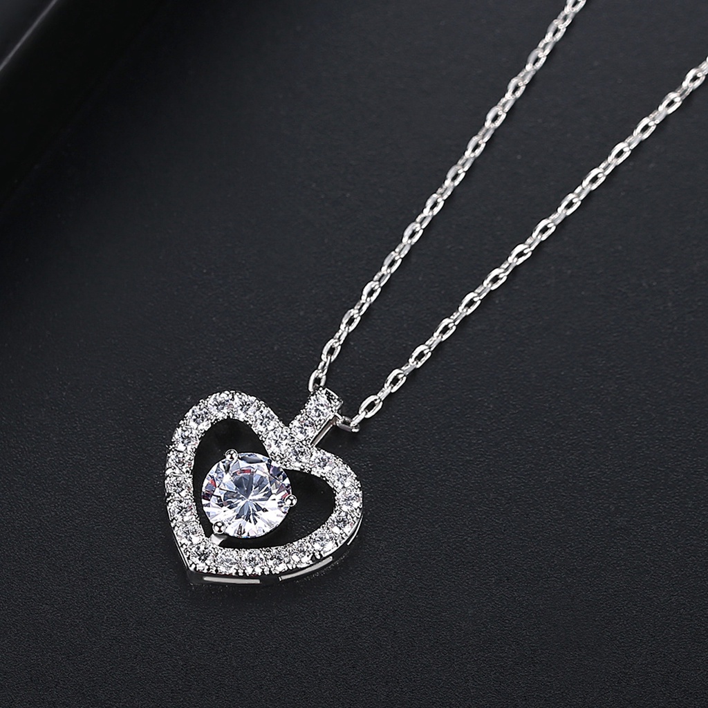 Kalung Rantai Silver s925 Liontin Hati Hias Zircon Untuk Wanita