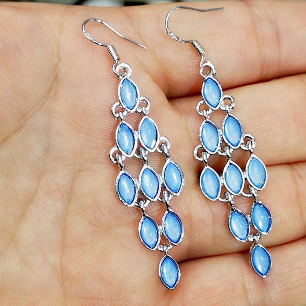 Hu Hu Hu Hu Hu Alat Bantu Pasang Kacamata♡ Anting Kait Gantung Panjang Wanita Desain Batu Moonstone Cat Eye Imitasi Untuk Pesta