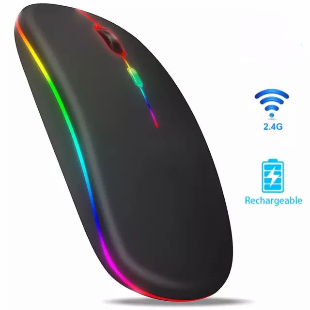 Mouse wireless 02.4G Silent Wireless Mouse Rechargeable 1200 DPI RGB LED Backlit Isi Ulang Mouse silent lampu RGB efek Mos mous wireles mos werles