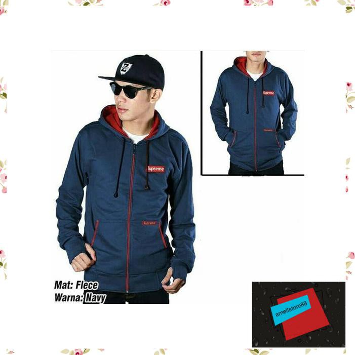 Jaket Pria parasut parka gunung Supreme bordir zipper navy PP74