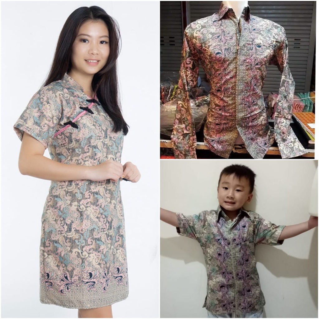 SB Collection Couple Family Midi Dress Dewinta Cheongsham Dan Kemeja Ayah Anak Batik Pria