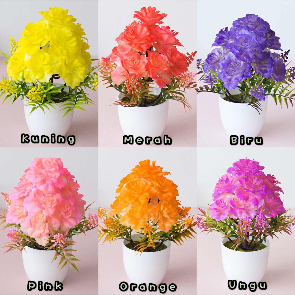 NFS616 Bunga plastik / pajangan bunga Artificial / motif Rose  Vas Bulat-1