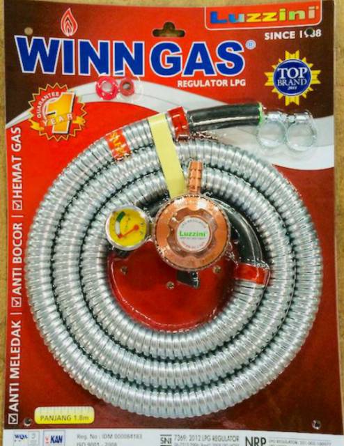 Safety gas , Winn gas , W28  , W 138 , Luzini , Win Gas , Selang Paket Regulator 1.8 Meter