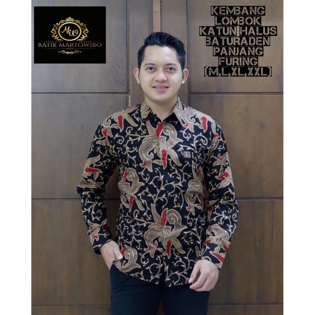 KEMBANG LOMBOK kemeja batik pria modern batik pria kantor HITAM MARRON lengan panjang