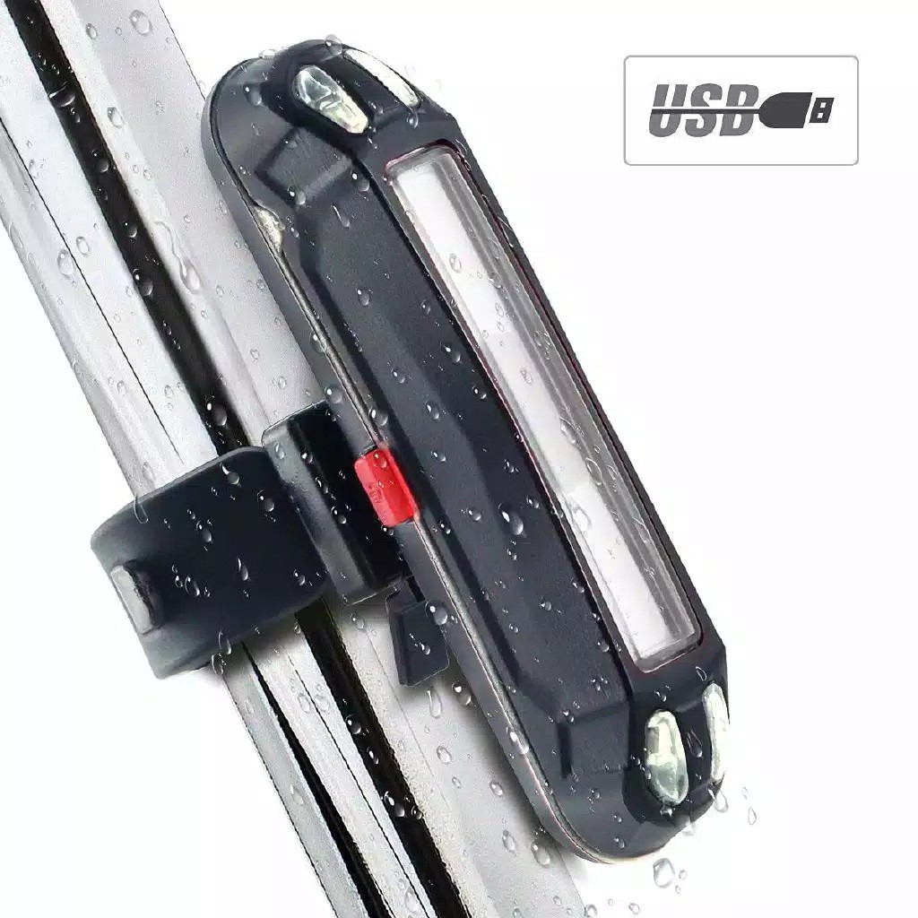 LAMPU SEPEDA USB BIKE LIGHT RECHARGEABLE COB LED 100 LUMENS BELAKANG WATERPROOF MERAHBIRU