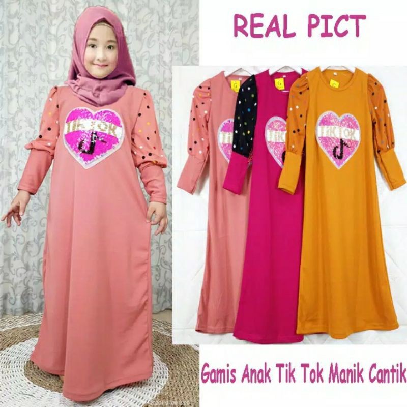 gamis anak tiktok manik lengan kerut