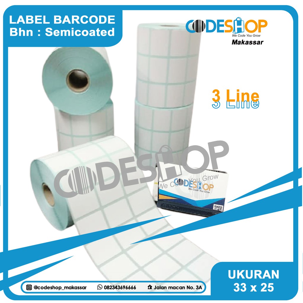 KERTAS STIKER LABEL BARCODE 33 X 25 3 LINE - LABEL 33X25 ISI 5000 PCS