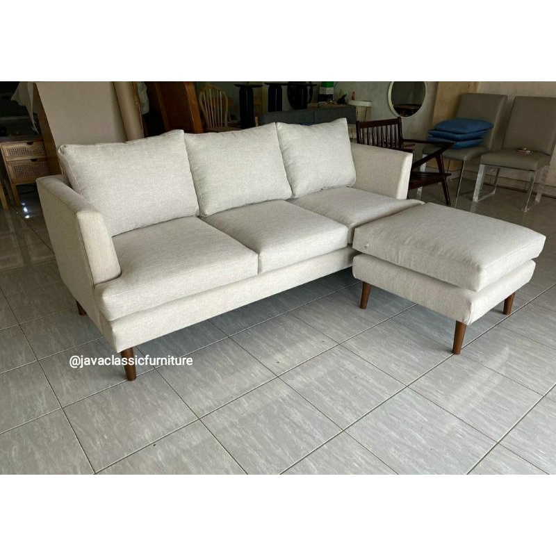 SOFA BED L TV RUANG TAMU SCANDINAVIA / KURSI SOPA 3 SEATER JOK RETRO SANTAI MINIMALIS KAYU JATI JEPARA-3