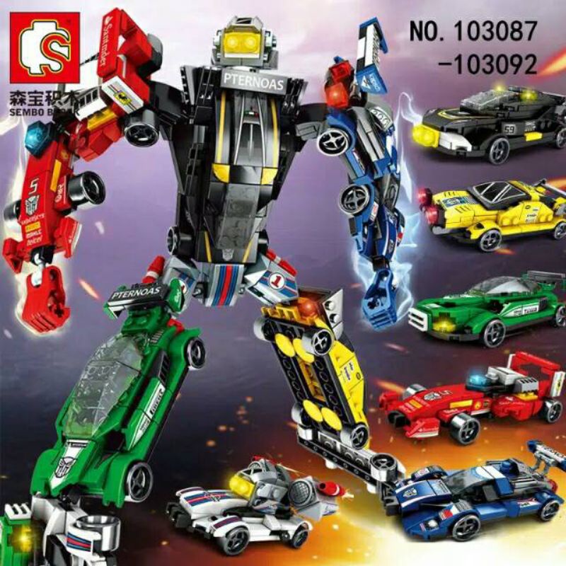 1pcs mainan lego sembo block mobil balap/beli 6 bisa di gabung jadi robot