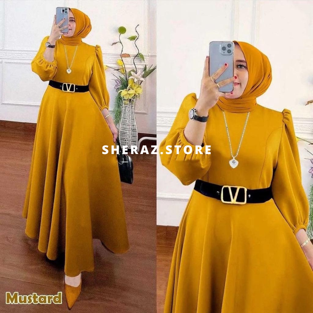 Gamis Polos Wanita Jumbo Ld 120 130 140 Free Sabuk SHAPIRA MAXI S M L XL XXL XXXL 5L Bahan Shakila