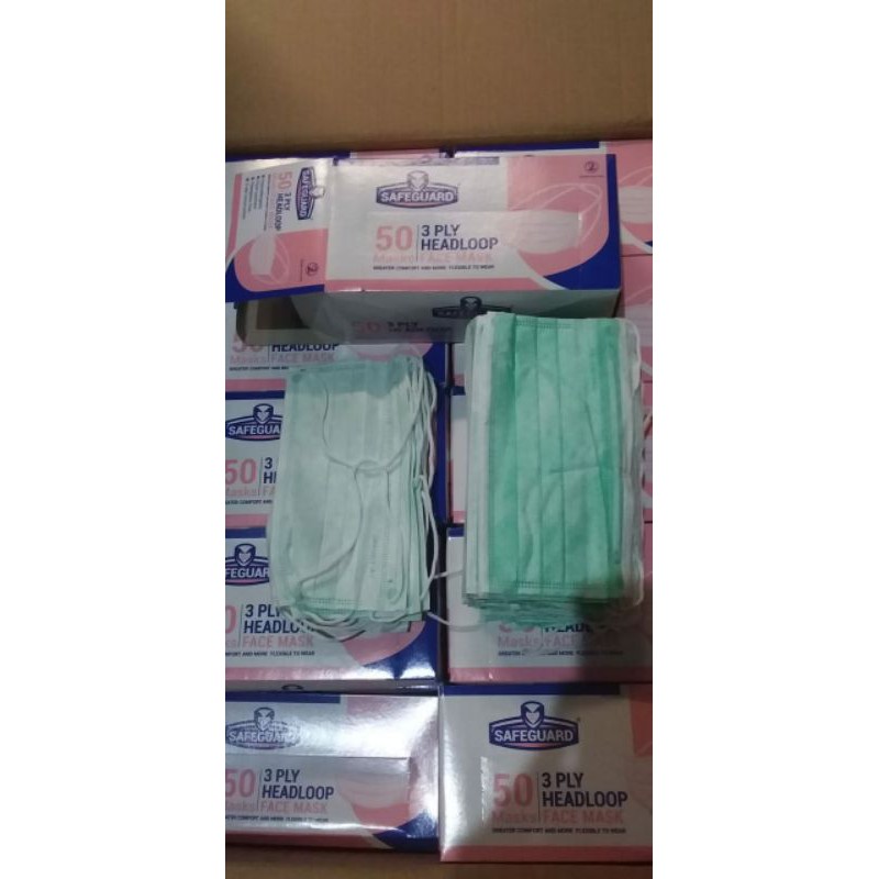 masker 3ply headloop/hijab safeguard isi 50