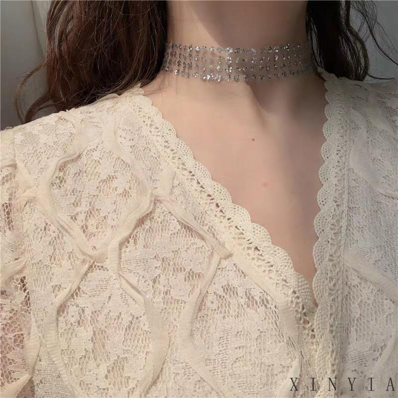 Xia.id Kalung Choker Sequin Berkilau Sexy Untuk Wanita