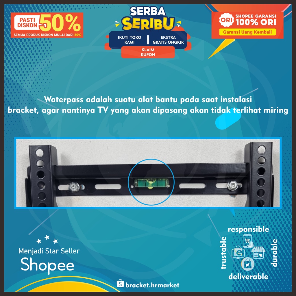 Waterpass Bracket TV Alat Ukur Untuk Keseimbangan Agar Tidak Terlihat Miring BB1