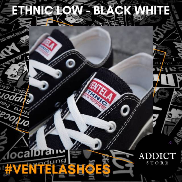  Sepatu  Sekolah  Ventela Ethnic Low Black White sepatu  