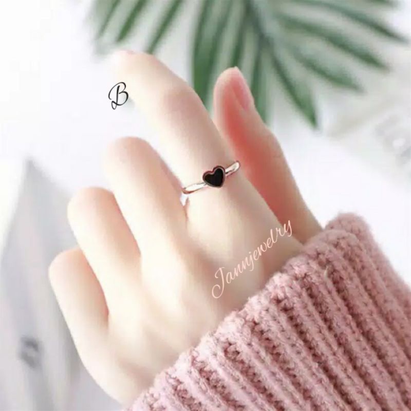 Cincin titanium asli Love black anti karat JAN-3