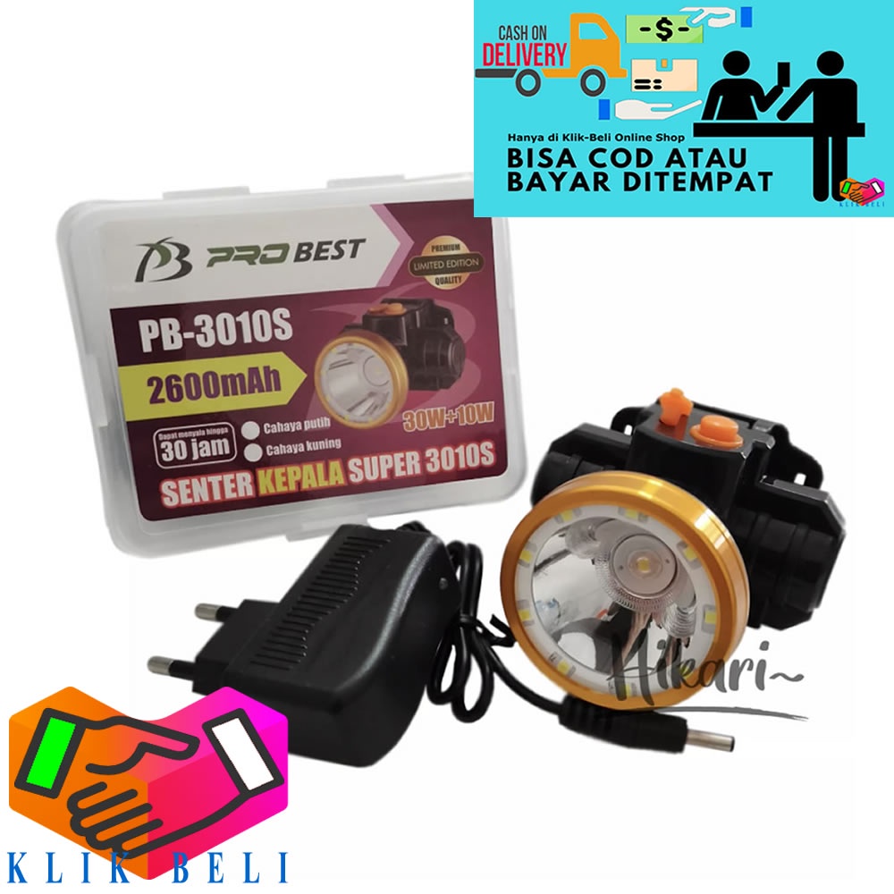 Senter Kepala Probest 30 Watt + 10W PB-3010S LED Cahaya Putih / Kuning