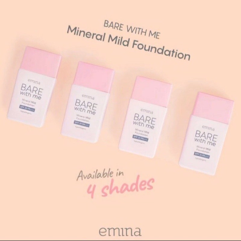 `ღ´ PHINKL `ღ´ ╰☆☆ 𝔢мιℕά ☆☆╮ Emina Bare With Me Liquid Foundation menutupi bekas jerawat komedo pori