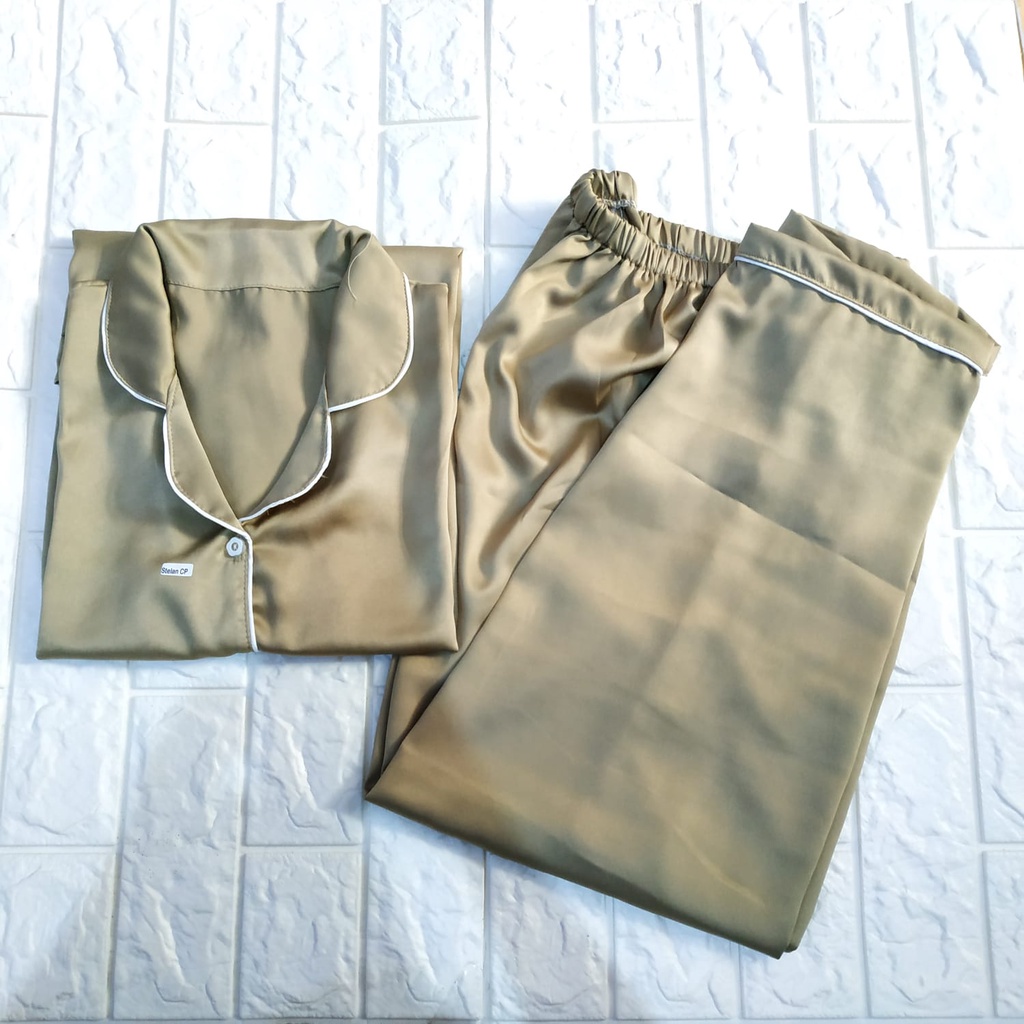 SATINCP - Satin Silky Velvet Premium Vibelle Shop Grosir Baju Tidur CP Piyama Fashion Murah Wanita-Mocca