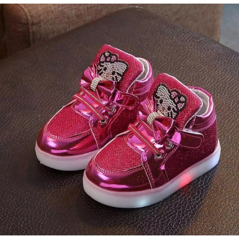 SIZE 21-30 Sepatu Anak Hello Kitty Sparkle Lampu LED untuk usia 1-4 tahun Boots Anak Perempuan