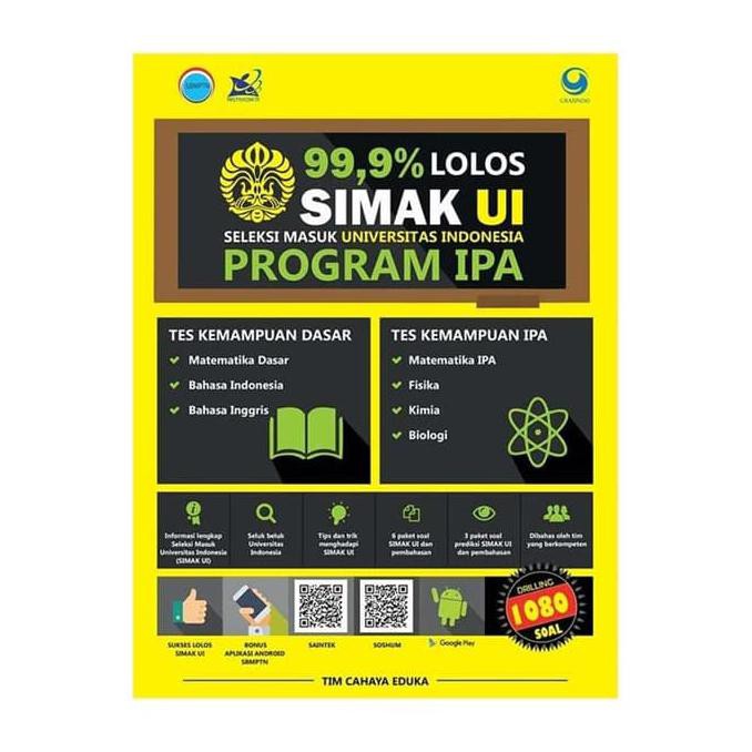BEST SELLER Buku 99,9% LOLOS SIMAK UI PROGRAM IPA 2018 2019, Grasindo TERJAMIN