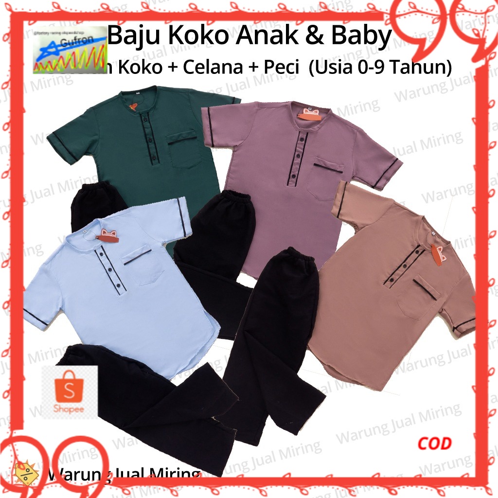 Setelan Anak Baju Koko Celana Panjang Peci Set Sarkoci Kemeja Kurta Cowok Newborn Baby Bayi Laki Kai