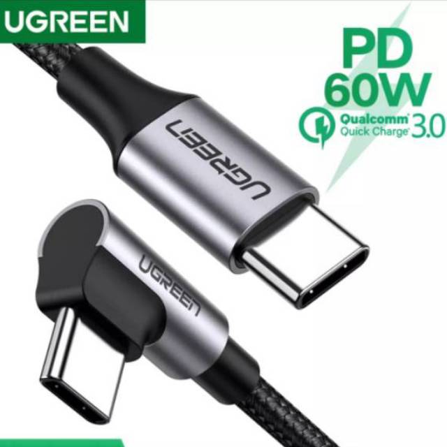 Ugreen Kabel Charger 3A Usb Type c To Usb Type C Siku Elbow  PD 60w Quick Charging