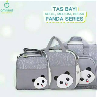 OMILAND Tas Bayi Besar/ Medium/ Kecil Panda Series Abu Saku Print - LDA