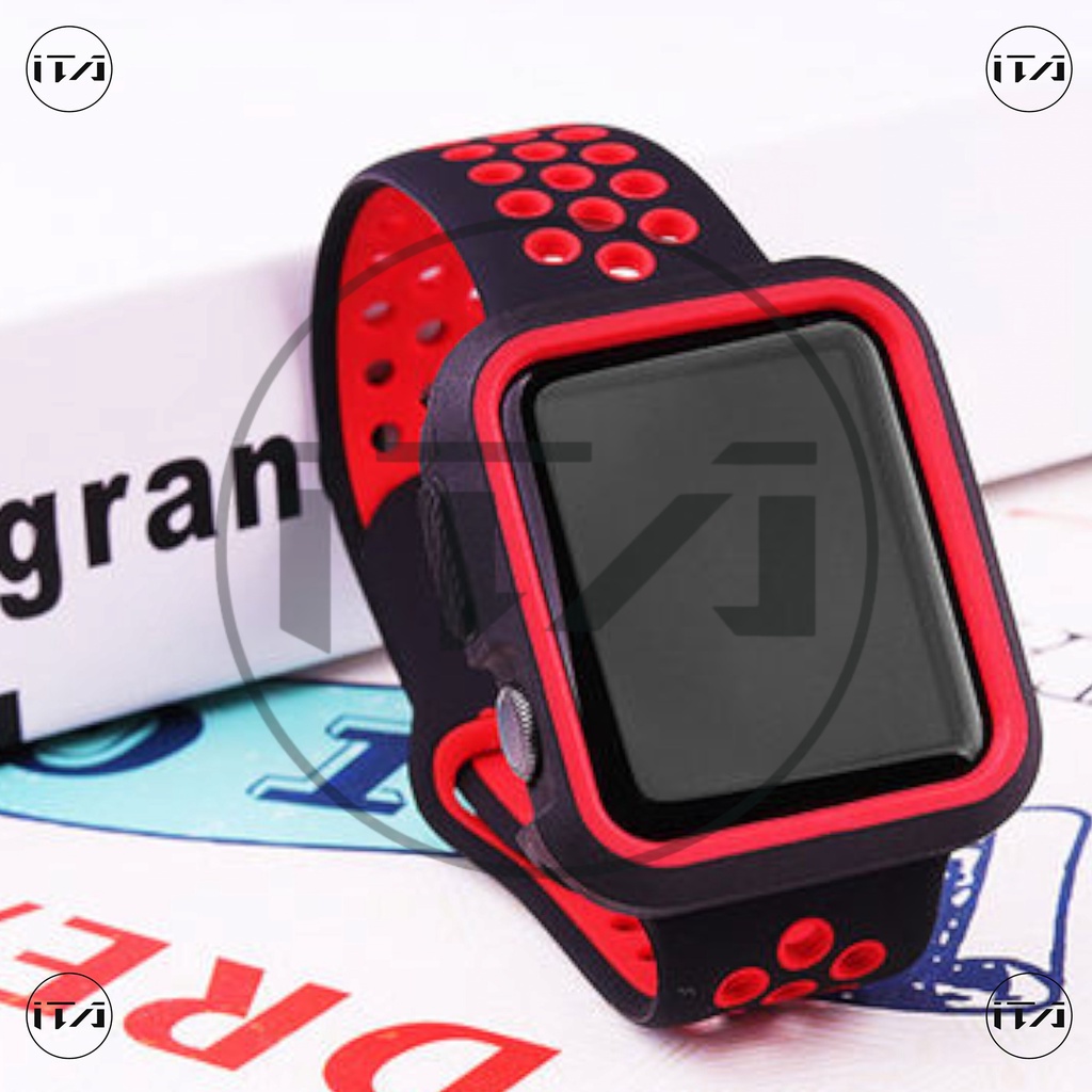 Case Apple Watch 9 / 8 / 7 / 6 / 5 / 4 / 3 / 2 / 1 / SE1 / SE2 Nike Double Tone - Case iWatch 45mm / 44mm / 42mm / 41mm / 40mm / 38mm - Rugged Armor Bumper Case - Silicone Bumper - Casing Anti Banting - Casing Tahan Air -  Soft Case - Chroma line Case