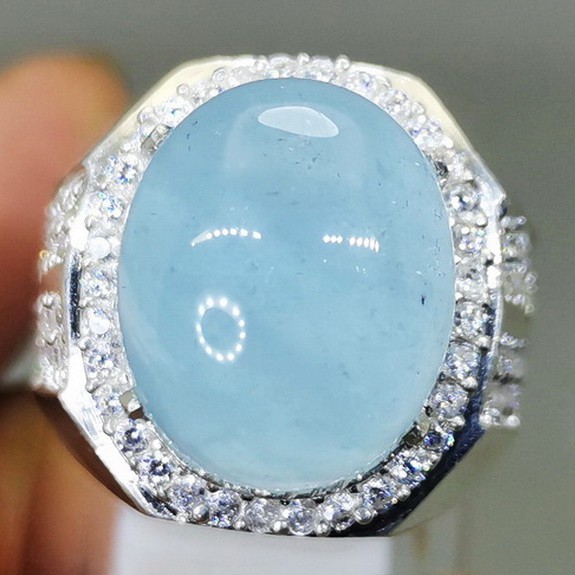 Cincin Natural Aquamarine Kecubung Biru Laut Original