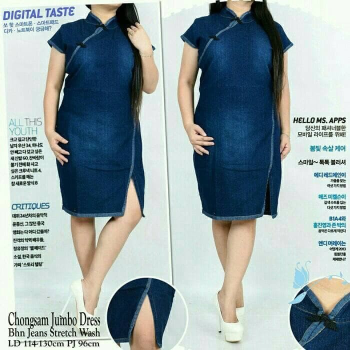 Dress Midi Jeans Cheongsam Cunli Jumbo