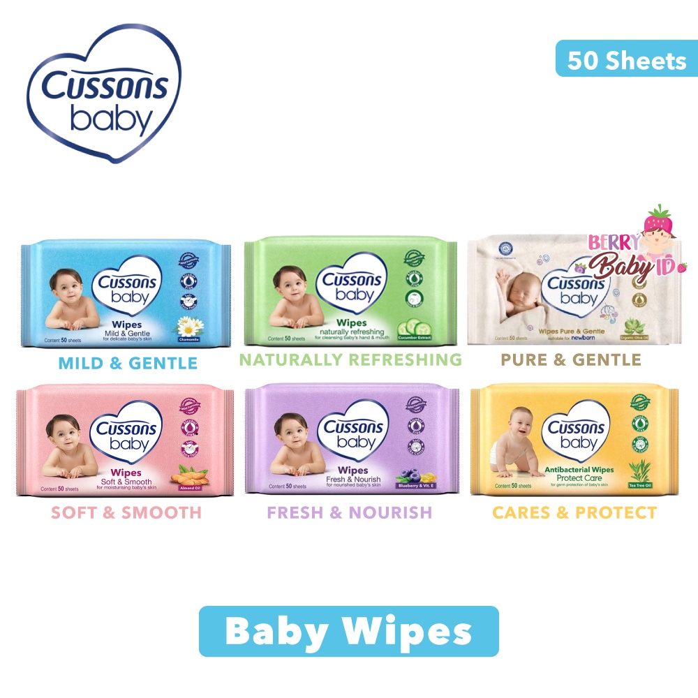 Cussons Baby Wipes 50 Sheet Tisu Basah Bayi Pink Blue White Purple Berry Mart