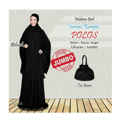 MUKENA KATUN RAYON JUMBO POLOS HITAM