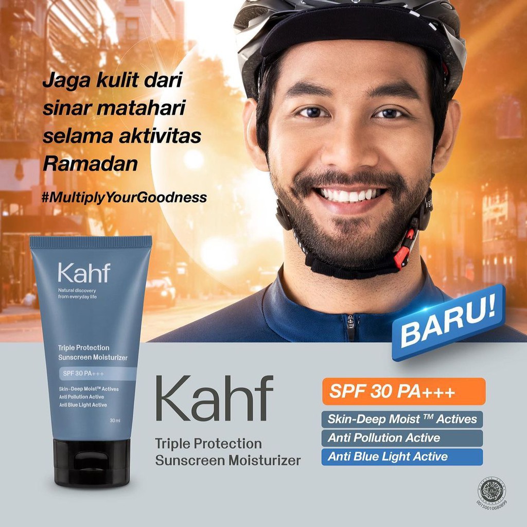 KAHF Triple Protection Sunscreen Moisturizer 30ml - Sunblock Pelembab Wajah Pria SPF 30 PA+++