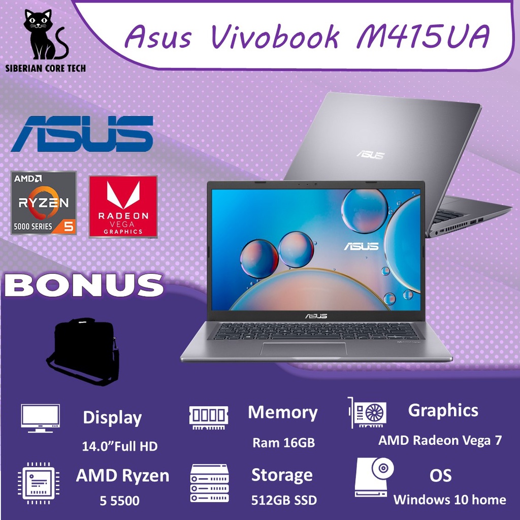 ASUS VIVOBOOK M415UA Ryzen 5 5500 Vega7 16GB 512SSD WIN 10 14