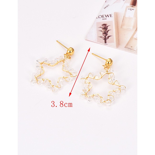 LRC Anting Tusuk Fashion Gold Alloy Pentagram Crystal Stud Earrings F50968