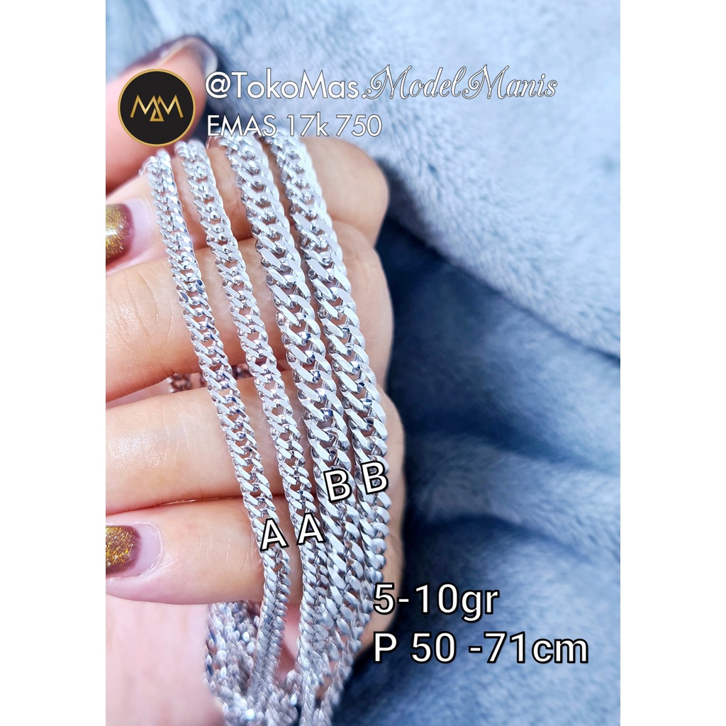 Kalung sisik naga polos emas putih 750 kadar 17k