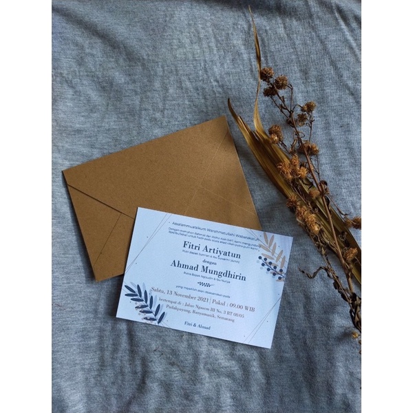 Undangan custom elegan rustic murah softcover kekinian ukuran a6 linen tebal