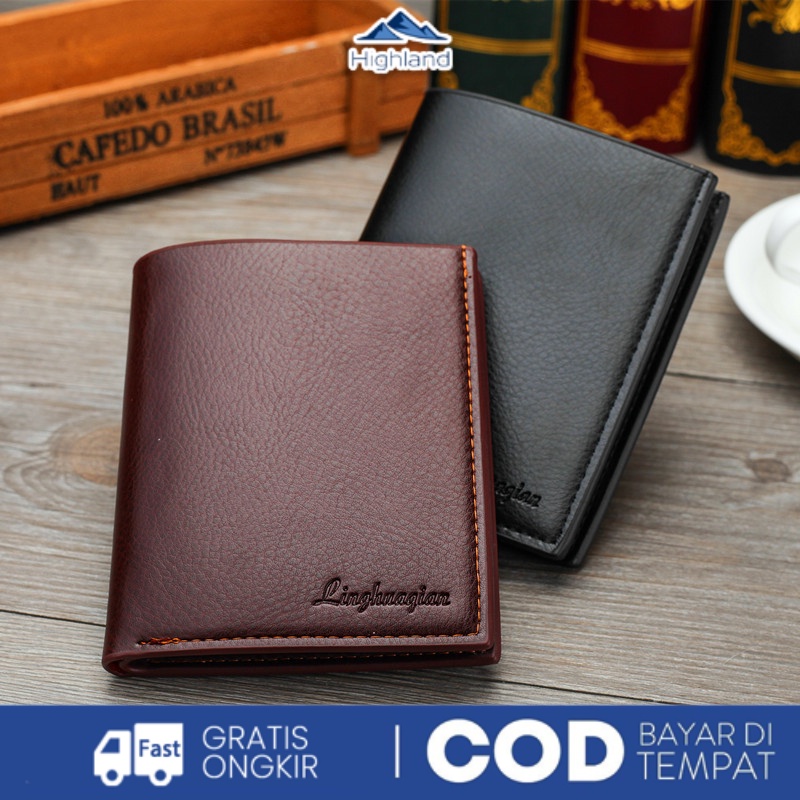 Highland Dompet Lipat Pria Casual Dompet Bahan Kulit Slot Kartu Banyak Model Lipat TDP08