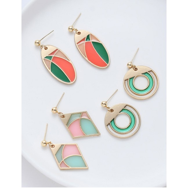 LRC Anting Tusuk Fashion Geometric Contrast Color Stitching Oil Drop Hollow Alloy Earrings K44517