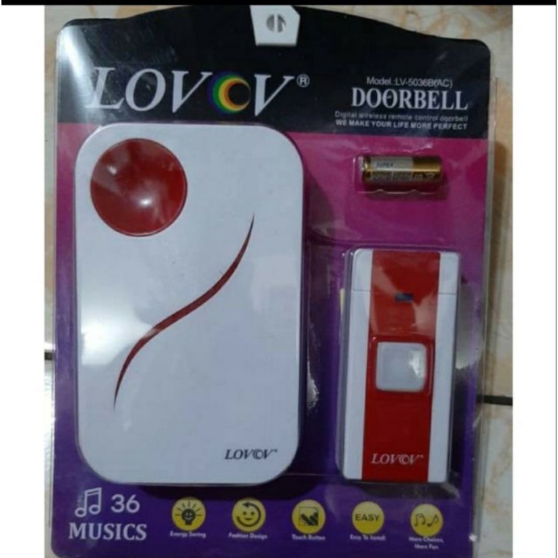 Lovov Bell rumah Wireless 1 tombol. Bel tanpa kabel remote