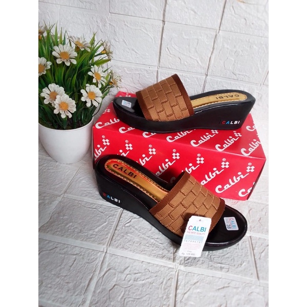 6.6 SALE! Sandal Wedges - Calbi Terlaris Harga Grosir - Sandal Wedges Cewek-Calbi Bata Mocca