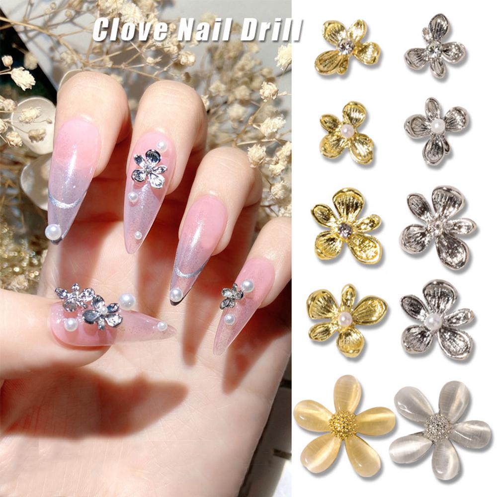 AUGUSTINA Agustina Bunga Perhiasan Kuku Emas DIY Gaya Jepang Pesona Alloy Manicure Aksesoris