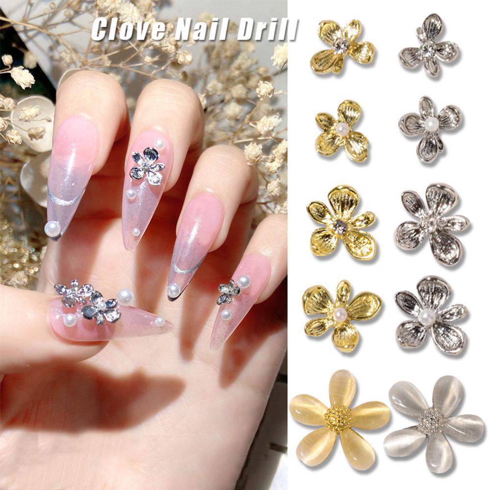 Mxbeauty Bunga Perhiasan Kuku Emas 1/5Pcs Gaya Jepang Bahan Metal Alloy Manicure Aksesoris