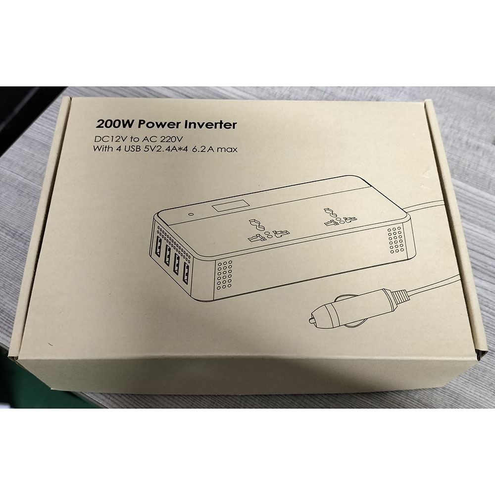 Partol Car Power Inverter DC 12V to AC 220V 200W 4 USB Port - AKS-9005 - Black