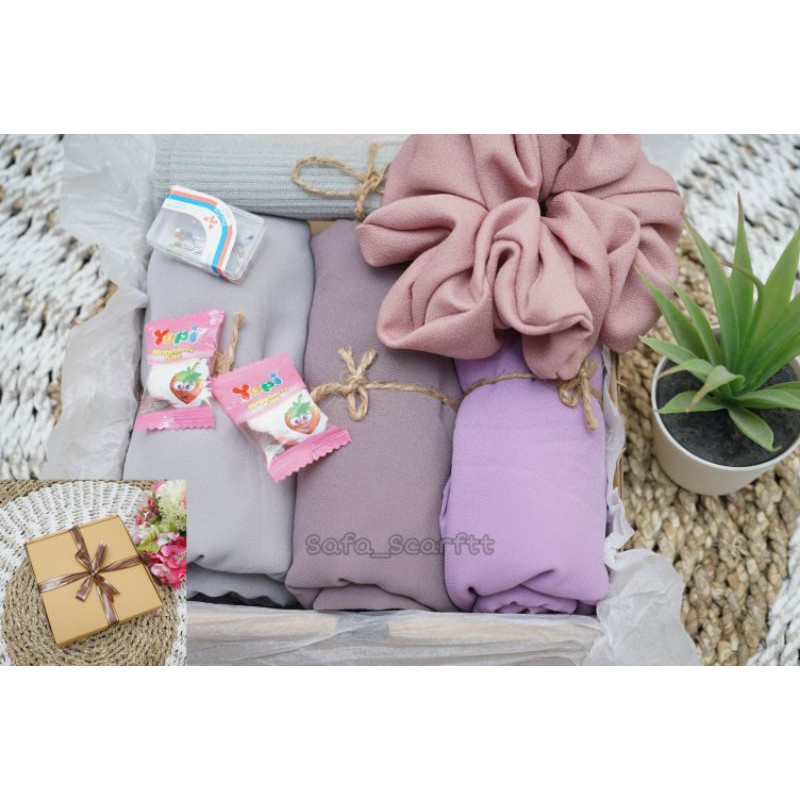 

PAKET HAMPERS LENGKAP/ KADO ULANG TAHUN / GIFT BOX PASHMINA CERUTY || JAHITAN RAPIH PREMIUM