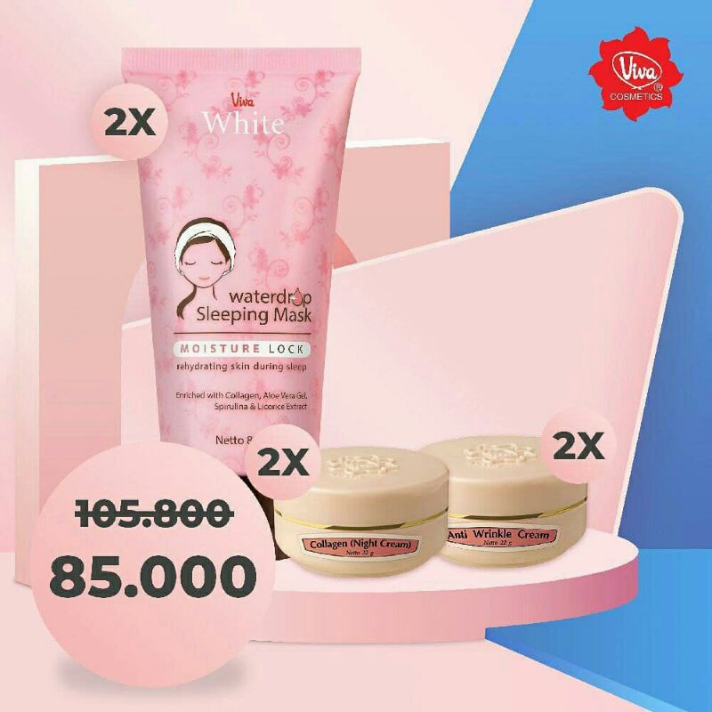 Paket 2 Anti Wrinkle Cream 2 Collagen Night Cream 2 Sleeping Mask Viva