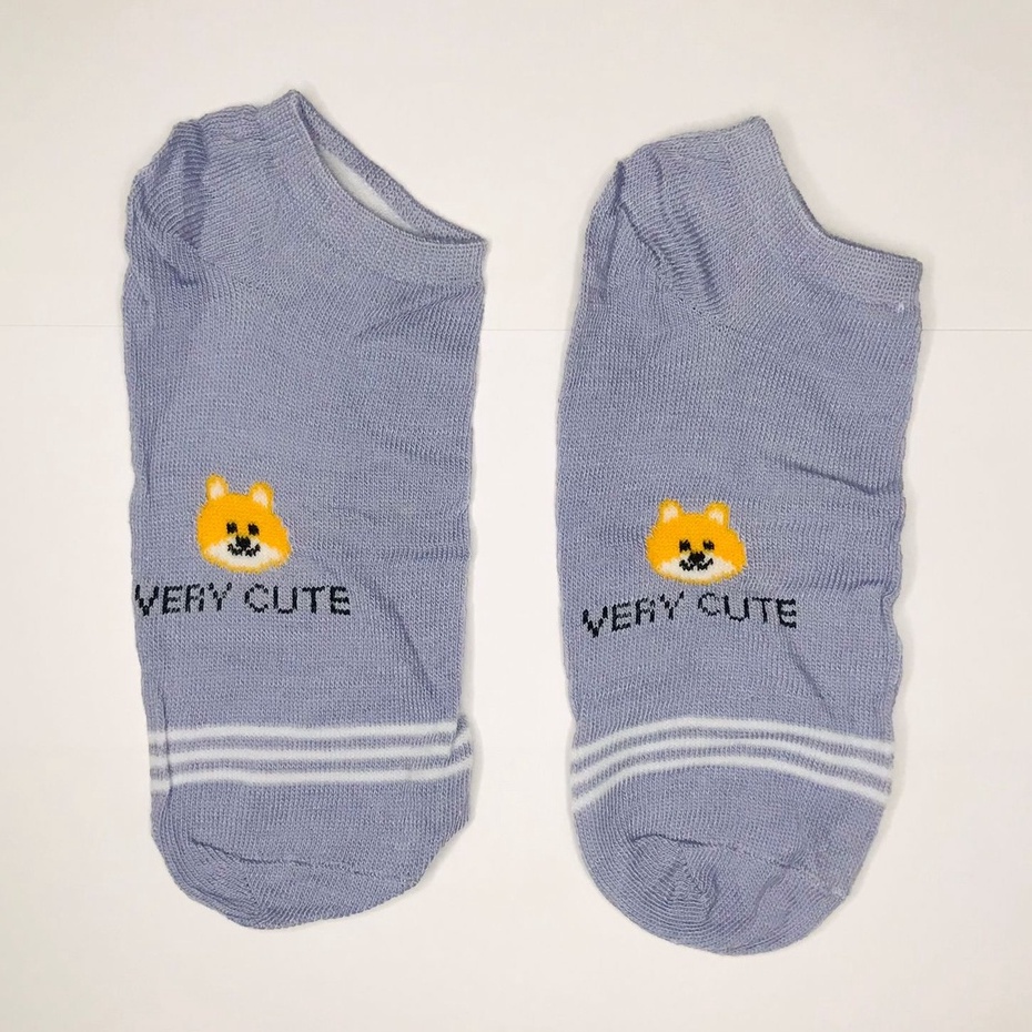 ⭐Gogoland⭐ Kaos Kaki Wanita Fashion Motif Strawberry Bunga Lebah Bee Kotak Biru Navy  Bunga Biru Green Leaf  Polos Pattern Garis Kaoskaki Pendek Korea Sock Import KK001-006-K6 BIRU DOGGY