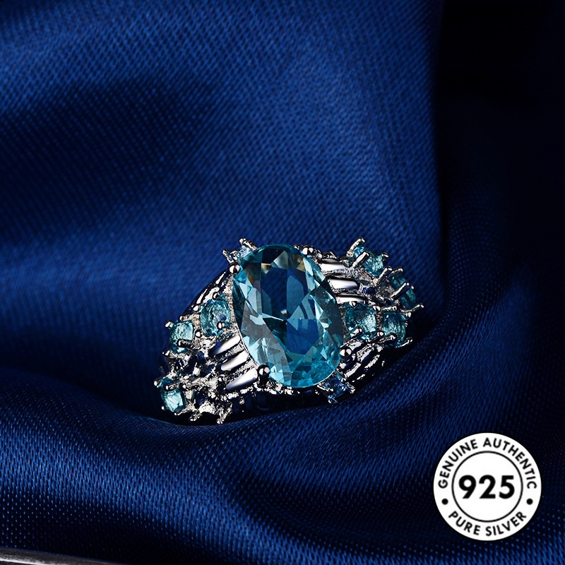 Cincin Sapphire Elegan Bahan S925 Silver Untuk Wanita